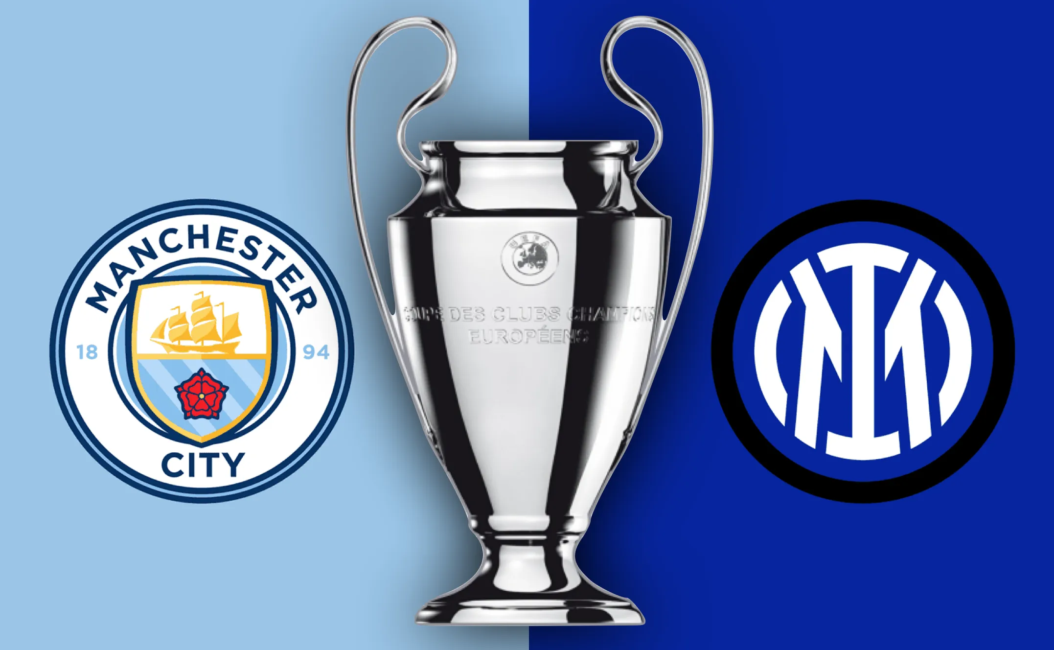 Manchester City vs Inter Milan UEFA final Cup and logos